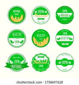 Collection of natural or Eco labels and banner. Vegan icon set. 