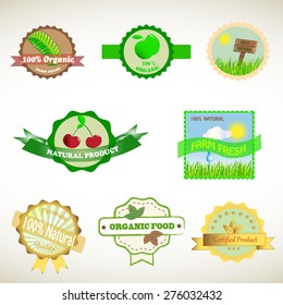 Collection of natural and farm fresh emblems, vector design