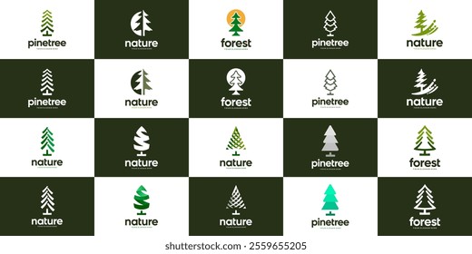 collection of natural forest logo, Christmas symbol, pine, greenery, vector graphic template.