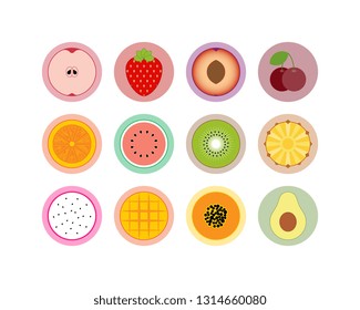 collection of natural fruit icons in circles. set of flat signs of traditional and exotic fruits on white background. colorful vector illustration easy to edit and customize. eps 10