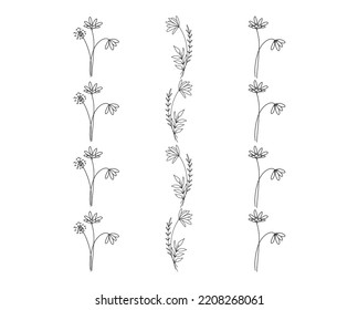 Collection of Nature Fowers Line Art Doodle Vector 