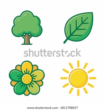 Collection of nature icons featuring tree leaf flower and sun