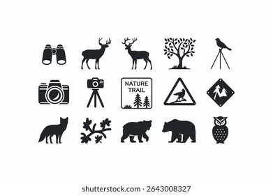Collection of Nature Icons for Outdoor Recreation
