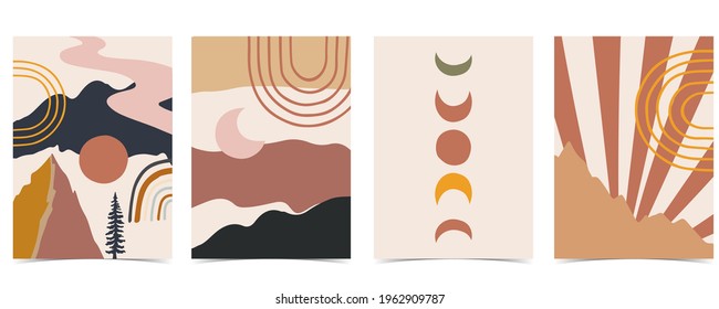 Collection Of Nature Landscape Background Set With Mountain,sea,sun,moon.Editable Vector Illustration For Website, Invitation,postcard And Poster