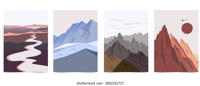 Collection of nature landscape background set with mountain,lake,sky.that use for vertical digital and printable A4 A5 size 