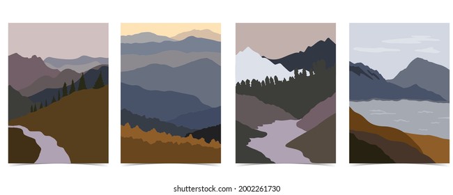 Collection of nature landscape background set with mountain,lake,sky.that use for vertical digital and printable A4 A5 size 