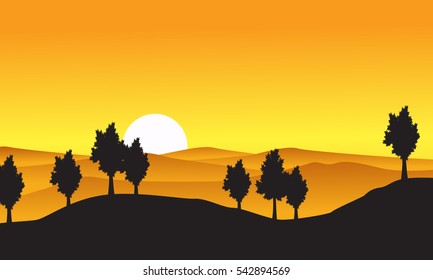 Collection of nature landscape with tree on hill