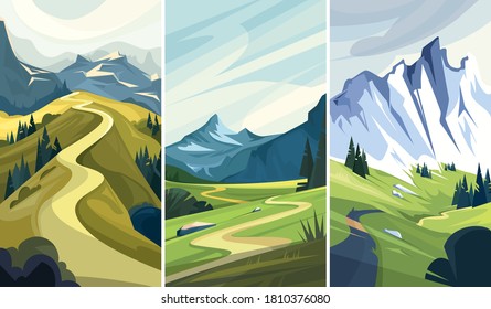 Collection of nature landscapes. Beautiful mountain roads.