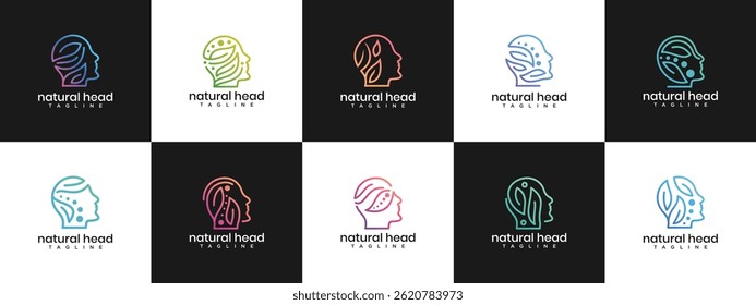 collection of nature leaf head logo designs. Nature head logo template. Head logo symbol icon