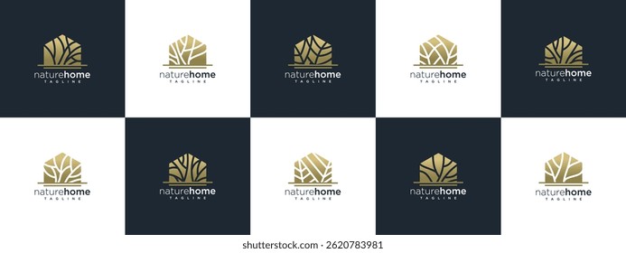 Collection of nature real estate building logo designs. Tree house logo icon made with lines