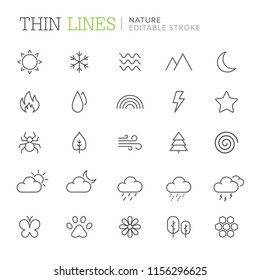 Collection of nature related line icons. Editable stroke