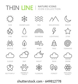 Collection of nature thin line icons