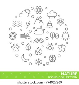 Collection of nature thin line icons. Vector eps10
