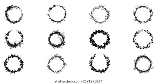 Collection of nature-inspired circular frames for botanical designs and decorative elements