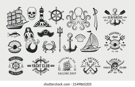 Collection Nautical Marine Pirates Logos Emblems Stock Vector (Royalty ...