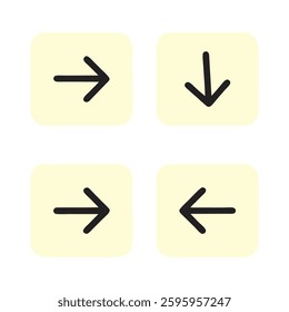 A collection of navigation arrow icons set against a bright yellow background, perfect for web design, UI UX interfaces, infographics, signage, and business presentations.