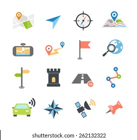 Collection of navigation icons - arrows, pointers and navigational equipment. Can be used for maps, plans, mobile apps. Usable for web or print.