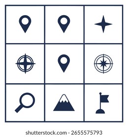 Coleção de ícones de navegação e pin de localização definidos