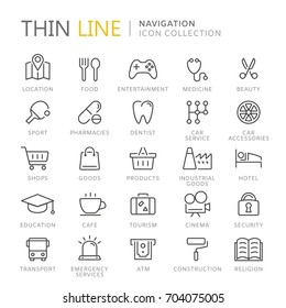 Collection of navigation thin line icons