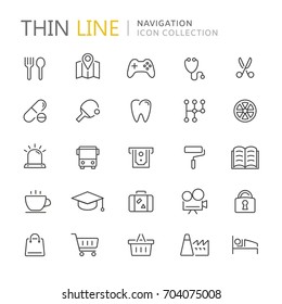 Collection of navigation thin line icons