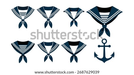 Collection of navy blue sailor collars and anchor graphic white stripes bow tie