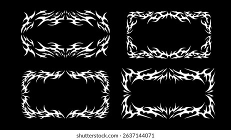 Collection of Neo tribal frame, cyber gothic symmetrical border in abstract shape free-hand style vector design