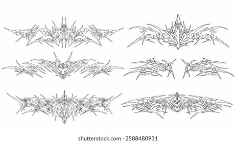 Collection of neo tribal symmetrical sigilism Pattern Cyber ​​Gothic Elements in Abstract White black vector design