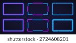 Collection of neon blue and pink glowing frames on a transparent background. Futuristic cyber-style design perfect for banners, interfaces, and tech visuals.