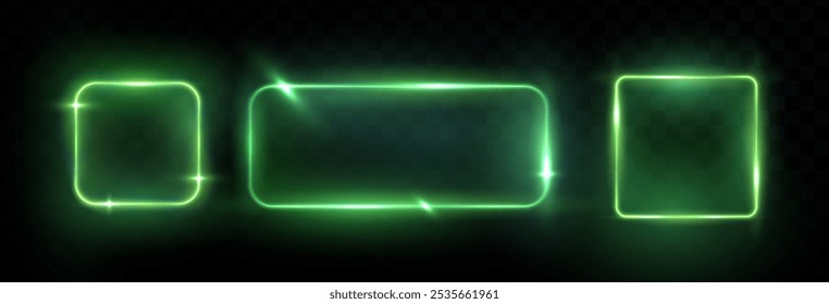 Collection of neon frames with dark background and glowing techno background. Set of neon frame isolated background. Frame for border speech. Vector illustration.	