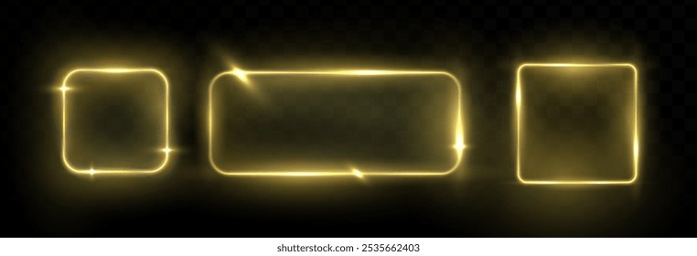 Coleção de quadros de néon com fundo escuro e fundo techno brilhante. Conjunto de fundo isolado de quadro de néon. Quadro para fala de borda. Ilustração vetorial.	