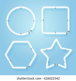Collection of neon with geometry shape, frame template and copy space, vector art and illustration.