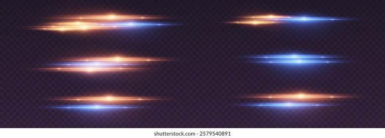 Collection of neon glares of light, laser line effect.