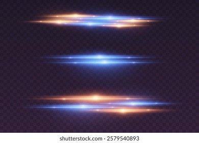 Collection of neon glares of light, laser line effect.