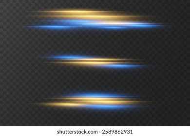 Collection of neon glares of light, laser line effect.