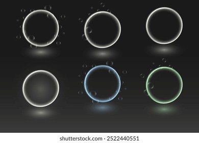 Colección de círculos brillantes de neón. Efecto de destello mágico y marcos luminosos de neón moderno futurista.
