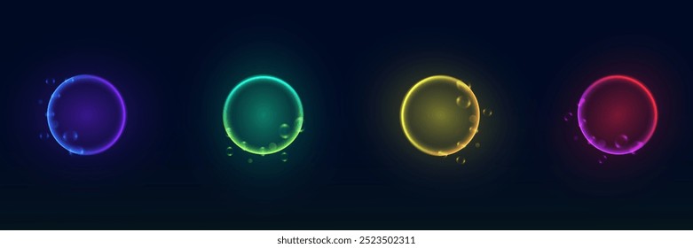 Collection of neon glowing circles. Magic flare effect and futuristic modern neon glowing frames.