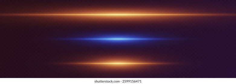 Collection of neon horizontal light effects. Vector illustration EPS10