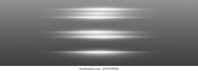 Collection of neon laser beams, glare flash, shining spark particles. On a transparent background.