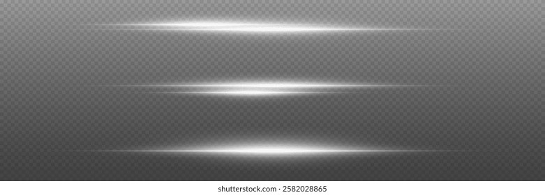 Collection of neon laser beams, glare flash, shining spark particles. On a transparent background.