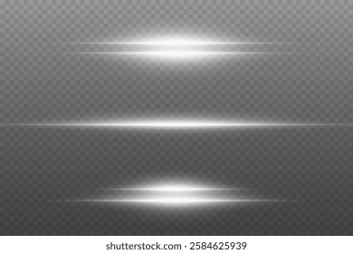 Collection of neon laser beams, glare flash, shining spark particles. On a transparent background.