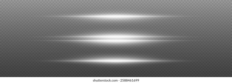Collection of neon laser beams, glare flash, shining spark particles. On a transparent background.