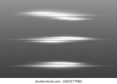 Collection of neon laser beams, glare flash, shining spark particles. On a transparent background.
