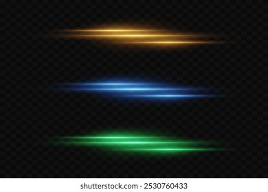 Colección de líneas de neón, rayos láser, luz de neón. Sobre un fondo transparente.