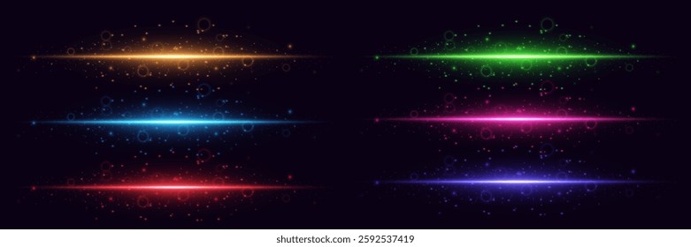 Collection of neon lines.Bright vector strip of laser beams on a transparent background.EPS 10.