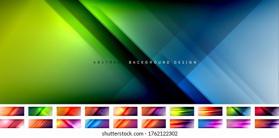 Collection of neon shiny lines on liquid color gradients abstract backgrounds. Dynamic shadows and lights templates for text