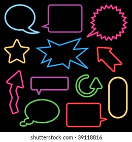 collection of neon speech bubbles and signs