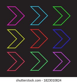 Collection of neon styled arrow head symbols
