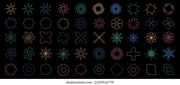 A collection of neon Y2k-style elements. A set of geometric shapes of Y2k stickers. Modern vector illustration.