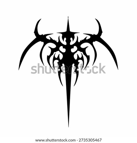 Collection of neo-tribal winged sword designs with cyber tribal blade elements, in a gothic cyber sigilism style for spine, back, arms, t-shirts, and legs.