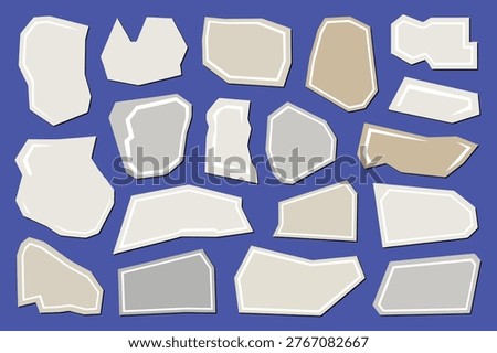Collection of neutral colored stone textures and torn paper shapes. Hand drawn irregular polygonal elements for creative layouts. Minimalist organic forms for modern art background design.